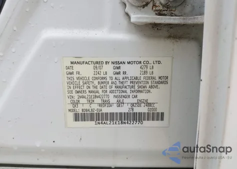 2008 Nissan Altima 2.5 S z USA, uszkodzony, nr VIN 1N4AL21E18N422770
